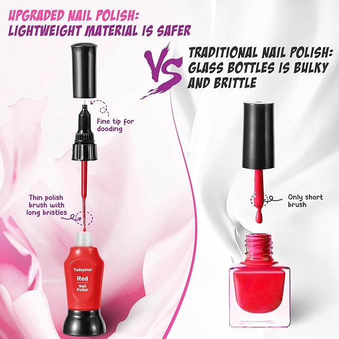 Tudaymol Nail Polish Set - Non Toxic Nail Polish Kit for Kids Ages 7-12,Gift Set Nail Polish Kit for Girls,Nail Art Tools for Girls - Polish, Glitter, Stickers - 6 7 8 9 10 11 12 Year Old