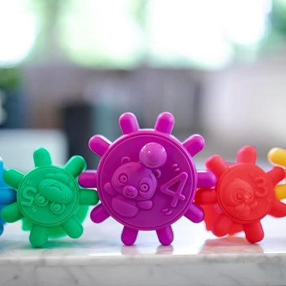 Baby Einstein Gears of Discovery Suction Cup Sensory Toys for Bath, Floor Play 5pcs Multi-Color, 6 Months+