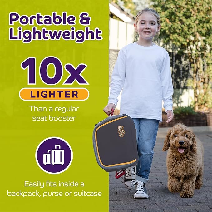bubblebum Inflatable Travel Booster, Backless Car Seat for Kids Ages 4+, Portable Child Safety Seat for Cars, Lightweight Carseat for 40–100 lbs – Gray
