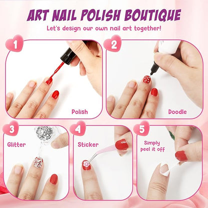 Tudaymol Nail Polish Set - Non Toxic Nail Polish Kit for Kids Ages 7-12,Gift Set Nail Polish Kit for Girls,Nail Art Tools for Girls - Polish, Glitter, Stickers - 6 7 8 9 10 11 12 Year Old
