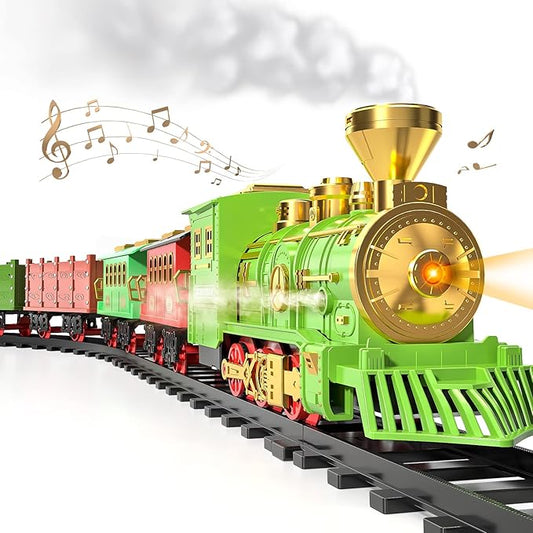 TEMI Large Train Set - Kids Electric Train Toy with 3 Way Smoke Locomotive, Light and Sounds 3 4 5 6 7 8+