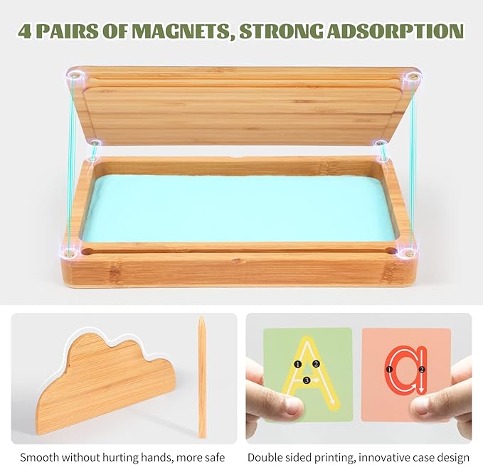 Sand Tray for Classroom Montessori Sand Tray with Lid Wooden Sand Trays for Kids Writing Letters and Numbers (Blue)