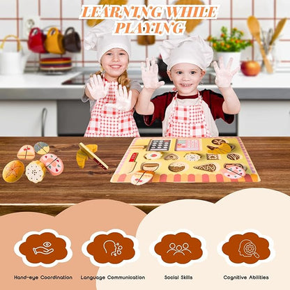 Wooden Play Food Set for Kids Kitchen,Kid Kitchen Accessories, Dessert Shop with Cutting Food Toys, Pretend Play Toy for Toddlers Boys and Girls,Aged 3 4 5 6