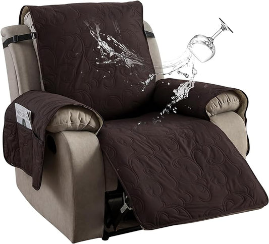 100% Waterproof Recliner Chair Cover, Recliner Chair Covers for Reclining Chair, Non-Slip Fabric Recliner Couch Cover for Living Room, for Pets Kids Protector, Washable (Chocolate, 23"Recliner Chair)