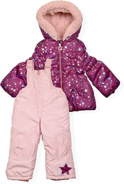 Arctic Quest Little Girls Bib Snow Pants and Ski Jacket Water-Resistant Snowsuit For Kids Winter Jacket For Girls