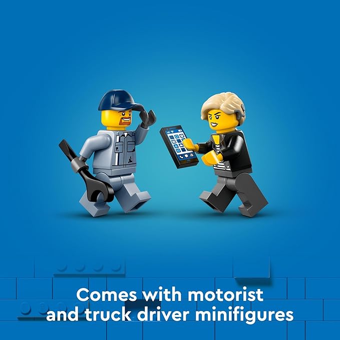 LEGO City Tow Truck and Sports Car Repair Building Set, Kids Gift Idea with 2 Minifigures and Accessories Including a Cochlear Implant, Pretend Play Tow Truck Toy for Boys & Girls Ages 4 and Up, 60435