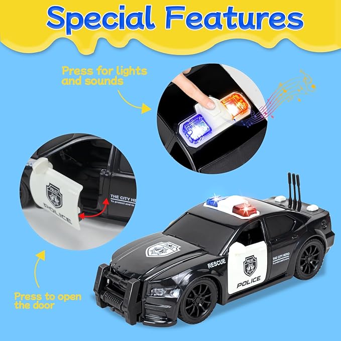 4 Pack Emergency Vehicles Toy Set, 1:20 Scale Big Fire Truck & Ambulance & Helicopter & Police Car Toy for 2 3 4 5 6 Year Boys Toddlers Gift