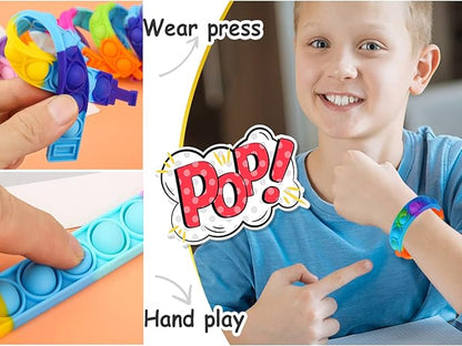TOMOIN 30 Pcs Pop Fidget Bracelet, Wearable Push Pop Bubble Sensory Toy Stress Relief Silicone WristbandFidget Toy ,for Kids, Adults and ADHD Autism Anxiety Pop Colorful Wristband