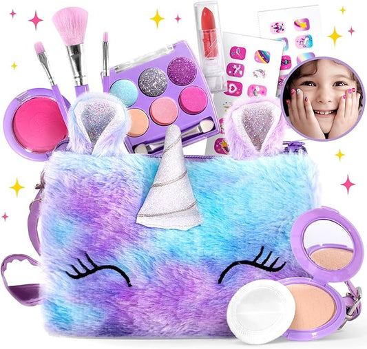 ULOVEME Kids Real Makeup Kit for Little Girls - Real, Non Toxic, Washable Make Up Toy - Umicorn Toys Gift for 3 4 5 6 7 8 9 10 12 Years Old Girls Birthday