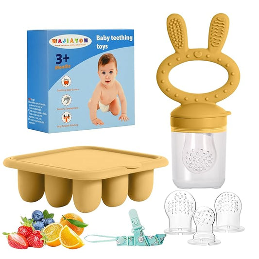 WAJIAYON Baby Breastmilk Popsicle Molds & Baby Fruit Feeder (2 Pack), Baby Food Freezer Tray Storage Containers