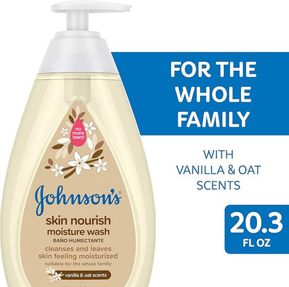 Johnson's Skin Nourishing Moisture Baby Body Wash With Vanilla & Oat Scents, Hypoallergenic & Tear Free Baby Bath Wash 20.3 fl.