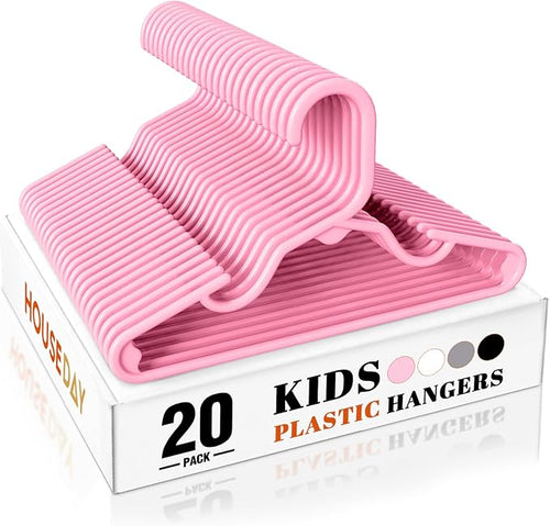 HOUSE DAY Premium Baby Hangers 20 Pack, 11 Inch Kids Plastic Hangers Pink, Slim Childrens Hangers for Infant, Toddler, and Child Clothes, Durable Baby Clothes Hangers for Closet