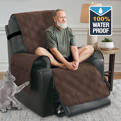 H.VERSAILTEX 100% Waterproof Recliner Chair Cover Non-Slip Reclining Cover for Electric Power Lift Recliner Chair Washable Reclining Chair/Furniture Protector for Kids, Pets,Brown/Beige