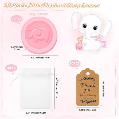 Roowest 50 Packs Mini Elephant Soap Baby Shower Favors 50 Bags 50 Thanks