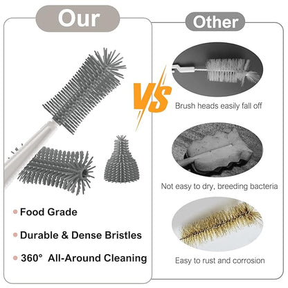 Baby Bottle Brush,6 in 1 Bottle Cleaner Brush Kit with Extendable Silicone Bottle Brush