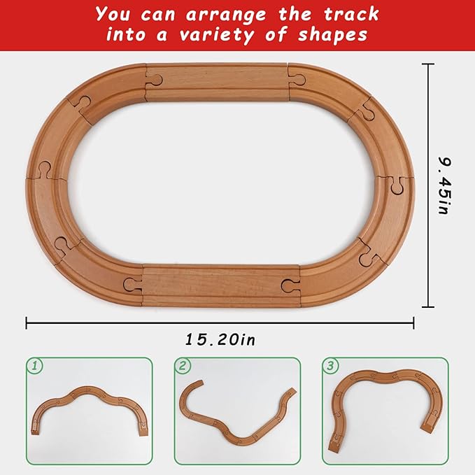 Wooden Train Tracks Set Toys, Train Toys with All-Wood Double Sided Train Tracks 3,4,5 Years