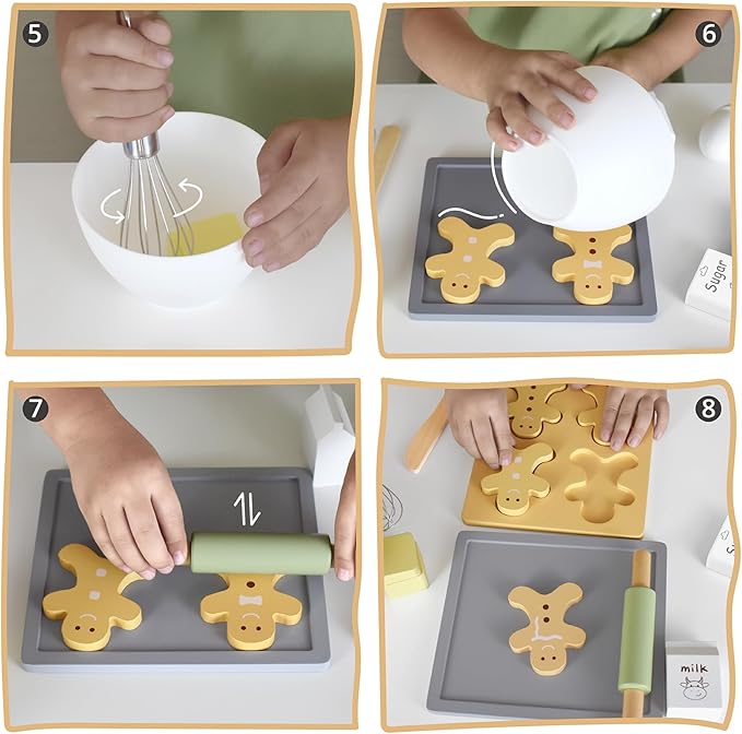 Wooden Toy Biscuits Baking Set,Pretend Play Food Sets for Kids Kitchen,Wooden Gingerbread Cookies Play Food Set,Play Kitchen Accessories for Toddlers Boys Girls Ages 3+