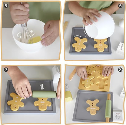 Wooden Toy Biscuits Baking Set,Pretend Play Food Sets for Kids Kitchen,Wooden Gingerbread Cookies Play Food Set,Play Kitchen Accessories for Toddlers Boys Girls Ages 3+