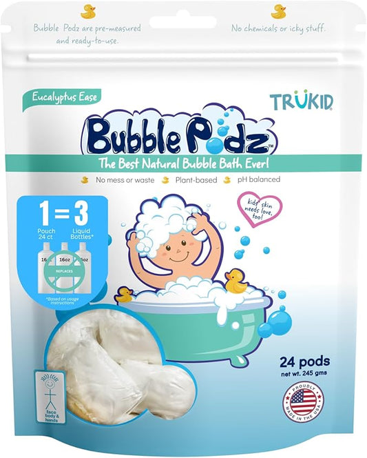 TruKid Bubble Podz Bubble Bath for Baby & Kids, Gentle Refreshing Bath Bomb for Sensitive Skin 7 for (24 Podz)