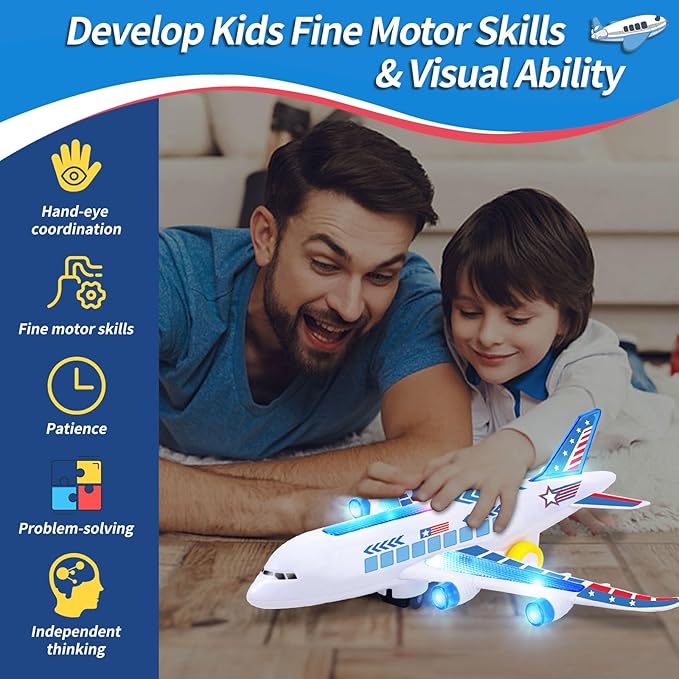 Airplane Toys for Toddlers 3-5, Kids Play Airplanes Aeroplane Musical Plane with Flashing Lights and Sounds 2 3 4-7 8 9 Birthday