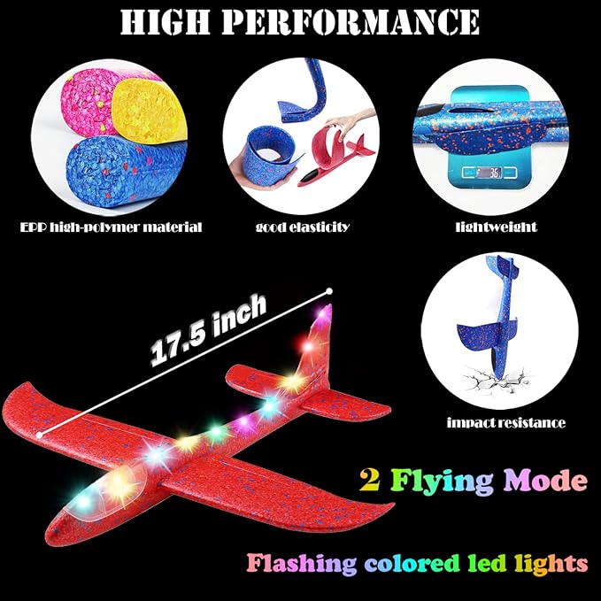MIMIDOU 4 Pack Flashing Glider Plane, Illuminated colored led lights can play at night 2 flight