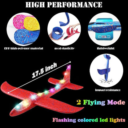 MIMIDOU 4 Pack Flashing Glider Plane, Illuminated colored led lights can play at night 2 flight