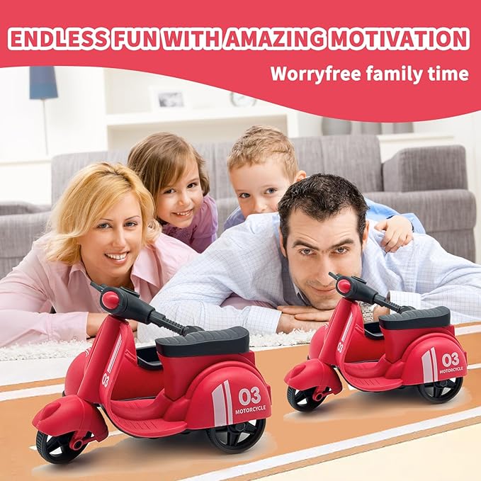 Kids Ride-On Motorcycle with Side Car - Eco-Friendly Straw Material, Push and Pull Toy for 1-3 Year Olds 3-5