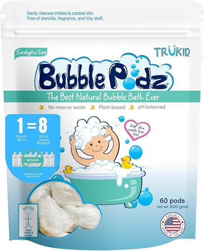 TruKid Bubble Podz Bubble Bath for Baby & Kids, Gentle Refreshing Bath Bomb for Sensitive Skin 7 for (60 Podz)