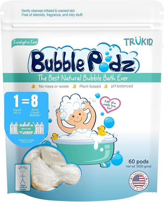 TruKid Bubble Podz Bubble Bath for Baby & Kids, Gentle Refreshing Bath Bomb for Sensitive Skin 7 for (60 Podz)