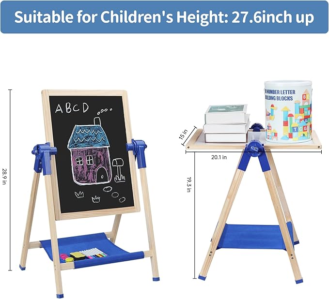 Toddler Easel, Kids Art Easel, Easel for Kids, Wooden Double-Sided Drawing Board, Adustable Art Table, Deluxe Standing Easel Set,360°Rotating Drawing Easels with Art Supplies,Age 3-5,4-8