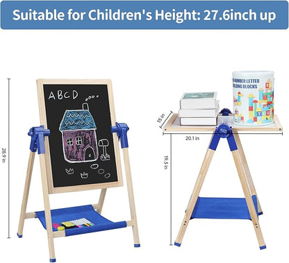 Toddler Easel, Kids Art Easel, Easel for Kids, Wooden Double-Sided Drawing Board, Adustable Art Table, Deluxe Standing Easel Set,360°Rotating Drawing Easels with Art Supplies,Age 3-5,4-8