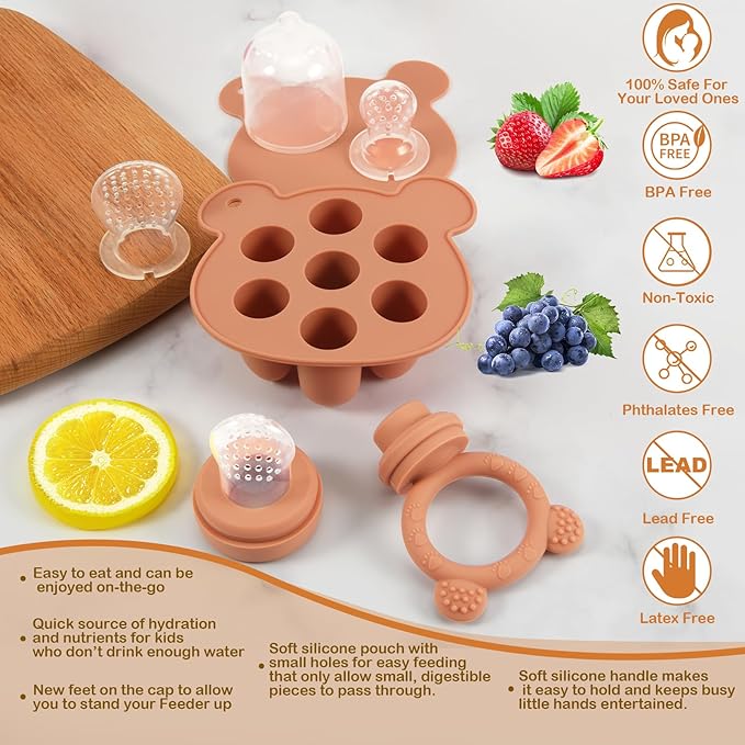 Baby Breastmilk Popsicle Molds & Baby Fruit Feeder (3 Pack), WAJIAYON Baby Food Freezer Tray Storage Containers