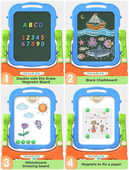 YOHOOLYO Kids Easel Standing Art Easel for Kids, Double Sided Magnetic Chalkboard Whiteboard Dry Eraser Board Great Gift for Girls and Boys