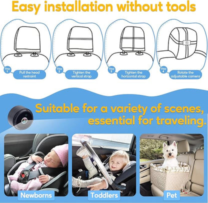 Baby Car Camera for Backseat 1080P - Plug and Play, HD Crystal Night Vision, Easy to Install, 360° Rotation, Wide View Angle, Protect Baby's Eye - Rear Facing Carseat Camera for Newborn, Infant, Kids