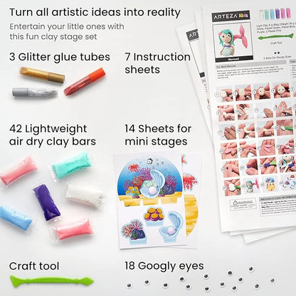Arteza Kids Air Dry Clay, 42 Bars, Magical Creature Modeling Clay Kit, 14 Mini-Stages, Craft Supplies for Learning Centers and Educational Playtime, Birthday Gifts