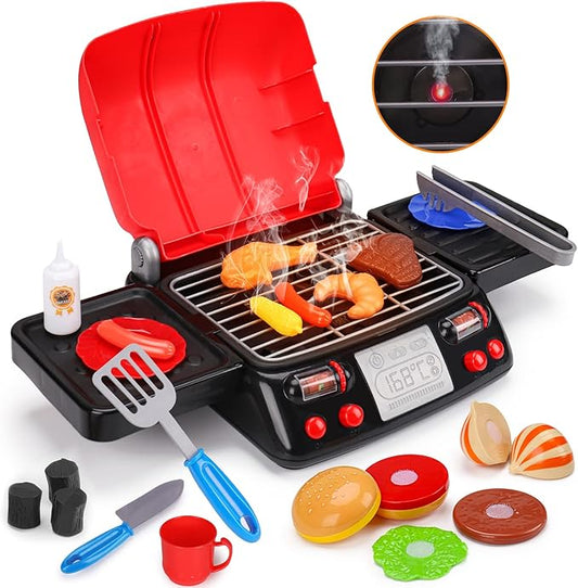 Kids Play Food Grill with Pretend Smoke Sound Light Kitchen 2 3 4 5 6 Year 4-8 Birthday