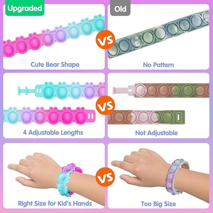 Valentines Day Gifts for Kids 30 Pack Pop Bracelets Fidget Toys Valentines Day Cards for Kids School Classroom Party Favors Valentines Exchange Gifts for Toddlers Girls Boys Class Prizes