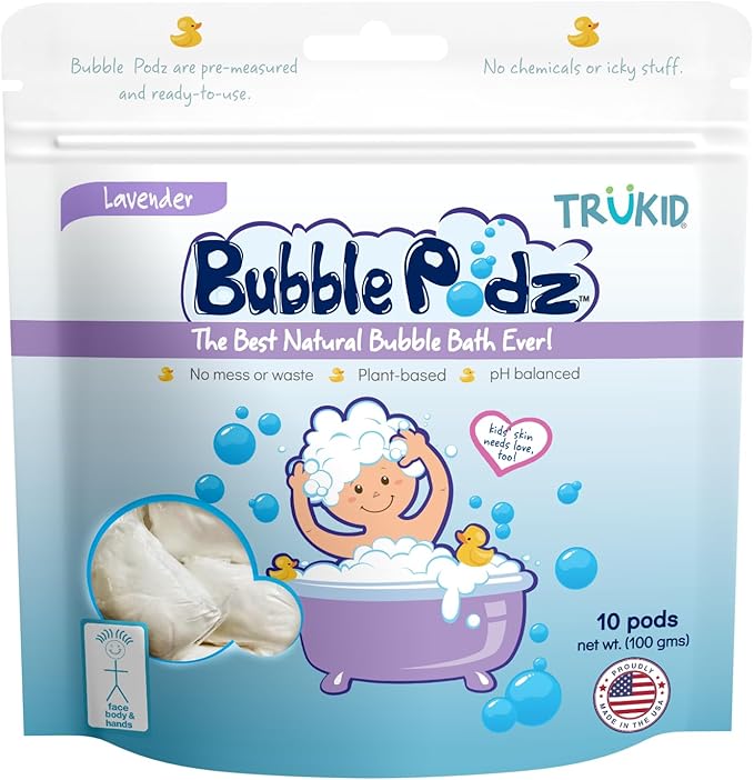 TruKid Bubble Podz Bubble Bath for Baby & Kids, Gentle Refreshing Bath Bomb for Sensitive Skin 7 for (10 Podz)