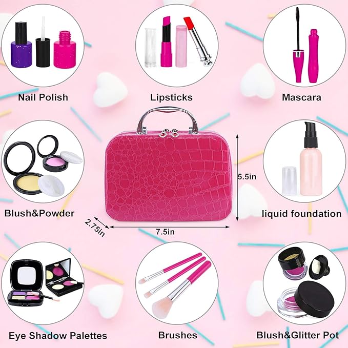 TEPSMIGO 2 Pack Pretend Makeup Kit for Girls, Kids Pretend Play Makeup Set - with Cosmetic Bag for Birthday Christmas, Toy Makeup Set for Toddler, Little Girls Age 3+(Not Real Makeup)