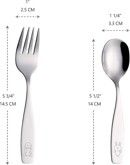 ANNOVA Kids Silverware Children's Safe Flatware Set Stainless Steel - 12 x Children Dinner Spoons, Toddler Utensils, Metal Cutlery Set for LunchBox (Engraved Dog Bunny) (Stainless Steel, 12 Spoons)