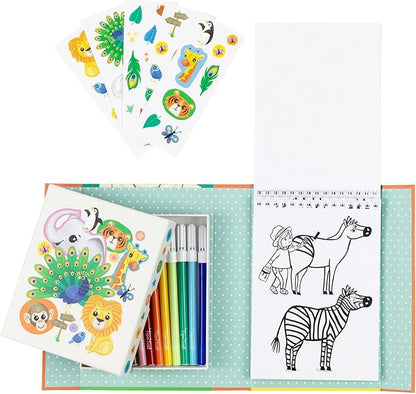 Tiger Tribe: Coloring Set - Zoo - Activity Set w/Stickers, Coloring Pages & Markers Stored Inside Magnetic Sealed Storage Box, Portable, Kids Age 4+