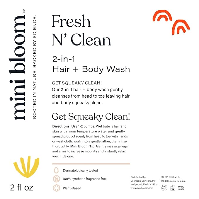 Fresh N’ Clean 2-in-1 Hair + Body Wash Shampoo Sulfate-Free Baby & Kid Safe Aloe leaf, Chamomile extract