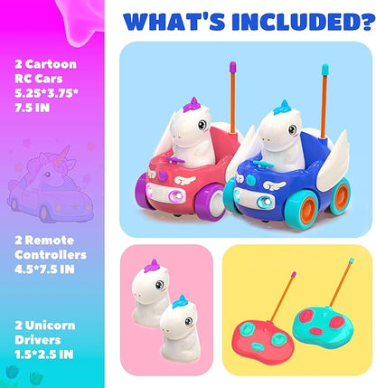 BEZGAR Unicorn Car - 2 Pack Unicorn Monster Truck with Replaceable Unicorn Drivers, Birthday Gift Idea for Boys and Girls 2 3 4 5 6 7