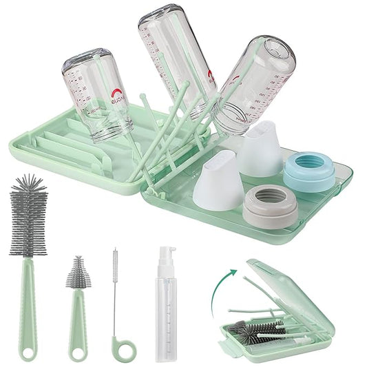 6 in 1 Bottle Cleaner Brush Set with Travel Bottle Drying Racks,360° Cleaning Baby Bottle Brush