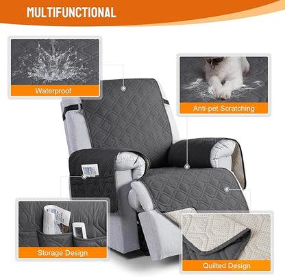 VANSOFY 100% Waterproof Recliner Chair Covers, Recliner Cover Non-Slip Dog Chair Cover Furniture Protector Washable Slipcover with Pocket, Elastic Straps for Pets, Dogs(Charcoal Gray, 30")