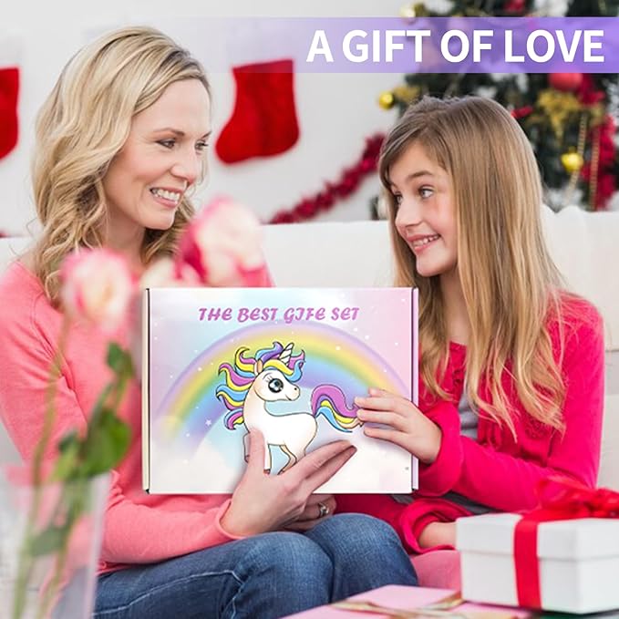 Unicorn Gifts for Girls, 14PCS Unicorn Toys Birthday Gifts for Girls Age 3 4 5 6 7 8 Years Old with Light Up Star Pillow Plush Blanket Diamond Art Bracelet, Girls Kids Toys