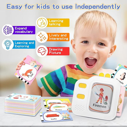 Talking Flash Cards with LCD Writing Tablet for Toddlers, Language Learning Toys with 80 Words, Learning Phrases, Objects Adjectives, Speech Therapy, Autism Sensory Toys Learning Montessori Toys