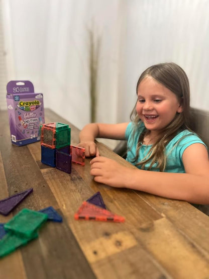 CreateOn Crayola Mini Magnetic PIP-Tiles, Building Set for Kids, Magnetic Building Easter Toys for Kids, STEM Travel Toys for Boys and Girls Ages 3+, 24-Piece Set (Glitter)