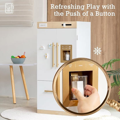 Wooden Play Kitchen Fridge with Ice Maker – Pretend Refrigerator for Kids & Toddlers, Play Refrigerator Appliance Toy for Ages 3+, Perfect Play Kitchen Fridge for Boys & Girls