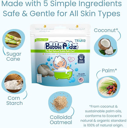 TruKid Bubble Podz Bubble Bath for Baby & Kids, NEA-Accepted for Eczema 7 for (10 Podz)
